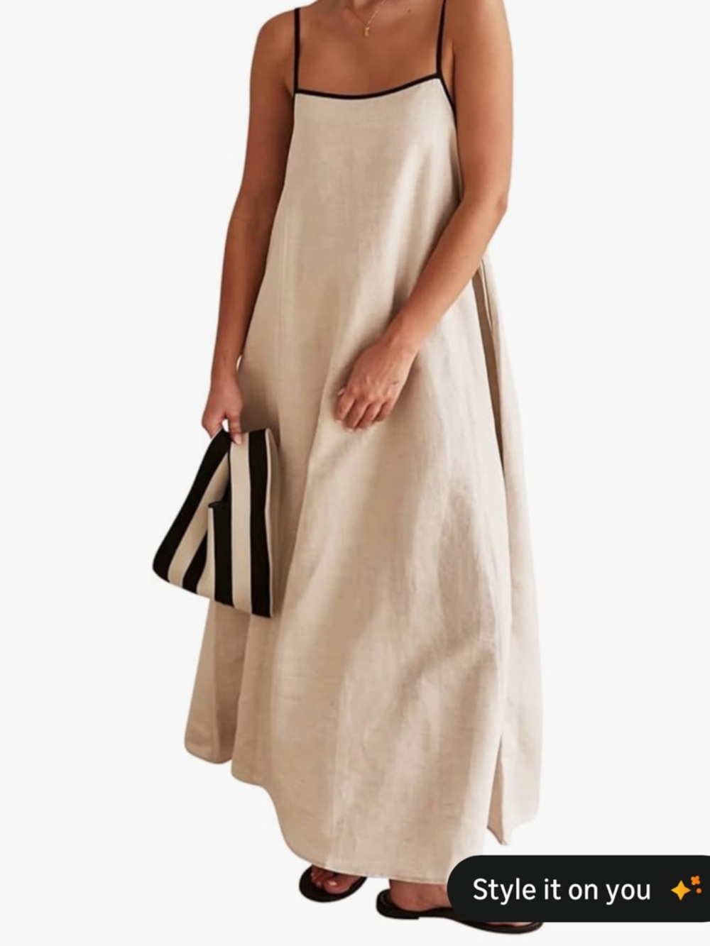 Amazon Cream Maxi Slip Dress with Black Trim - Picture 2 of 3